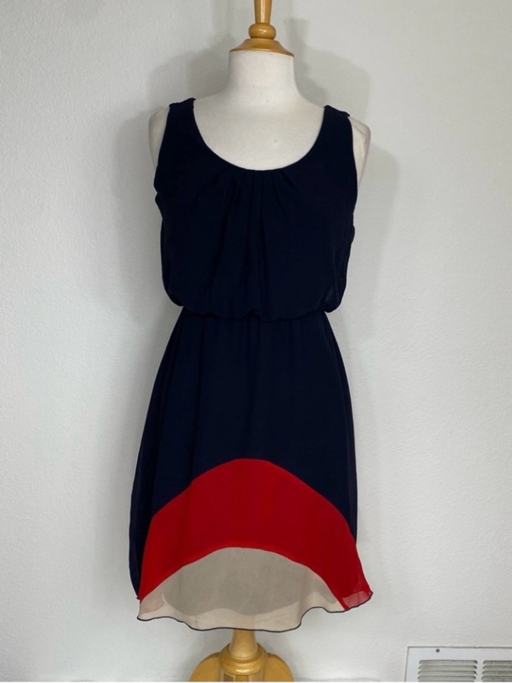 Enfocus Studio Womens Navy Red Cream Sleeveless Mini Dress Classic Preppy Size S